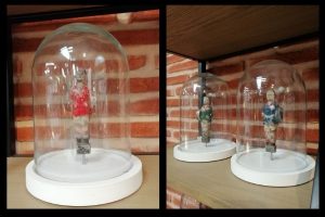 Vintage deco glass bell with foosball players