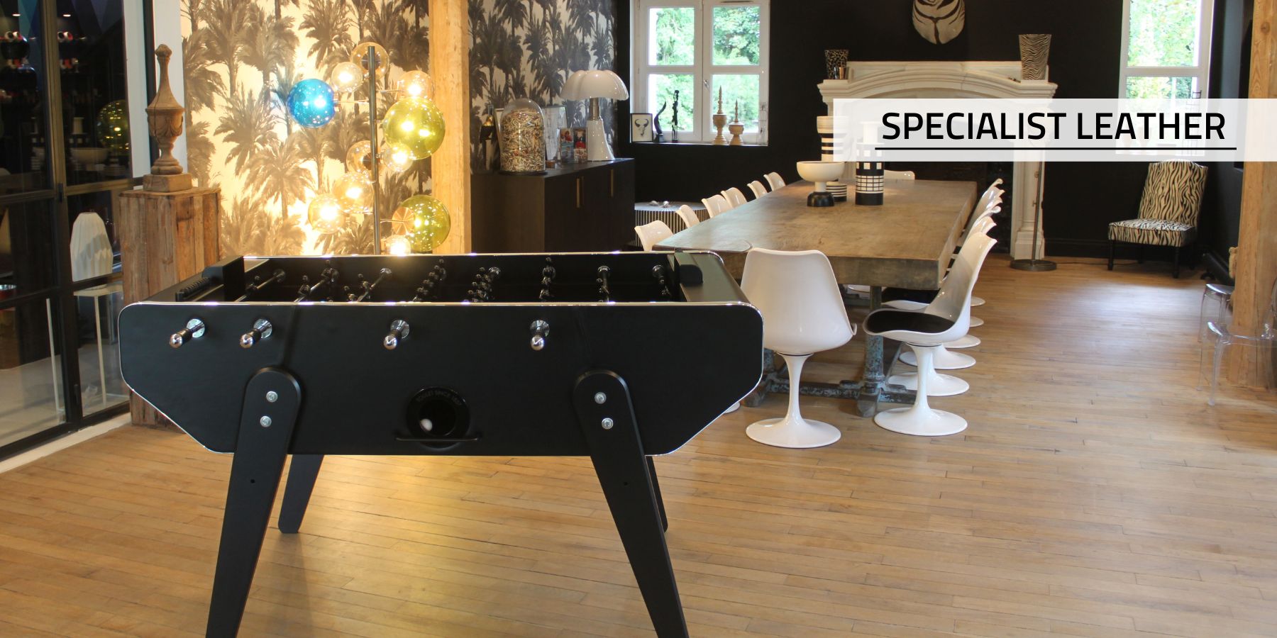Buy leather foosball table black custom made in france high end - Specialist Leather - Babyfoot By Toulet